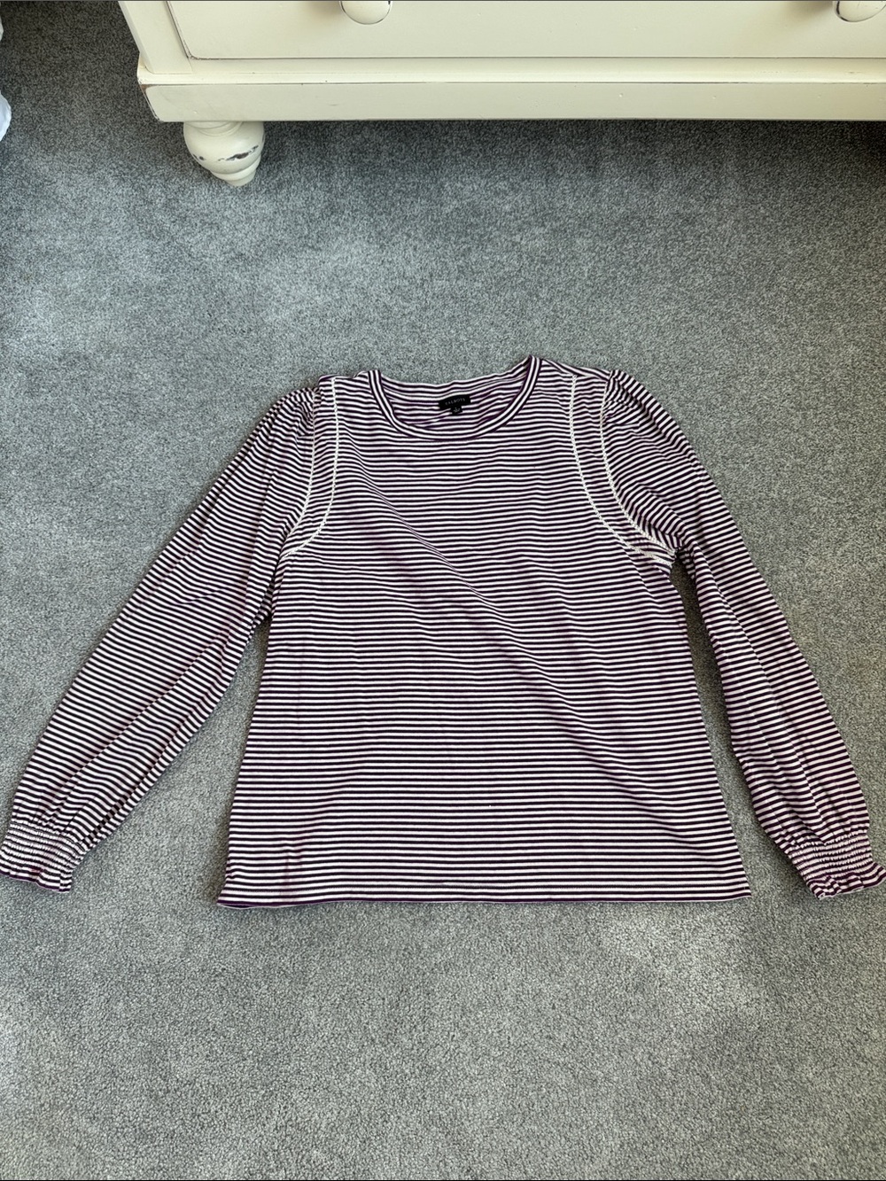 Talbots White and Purple Striped Long-Sleeve Crewneck Top